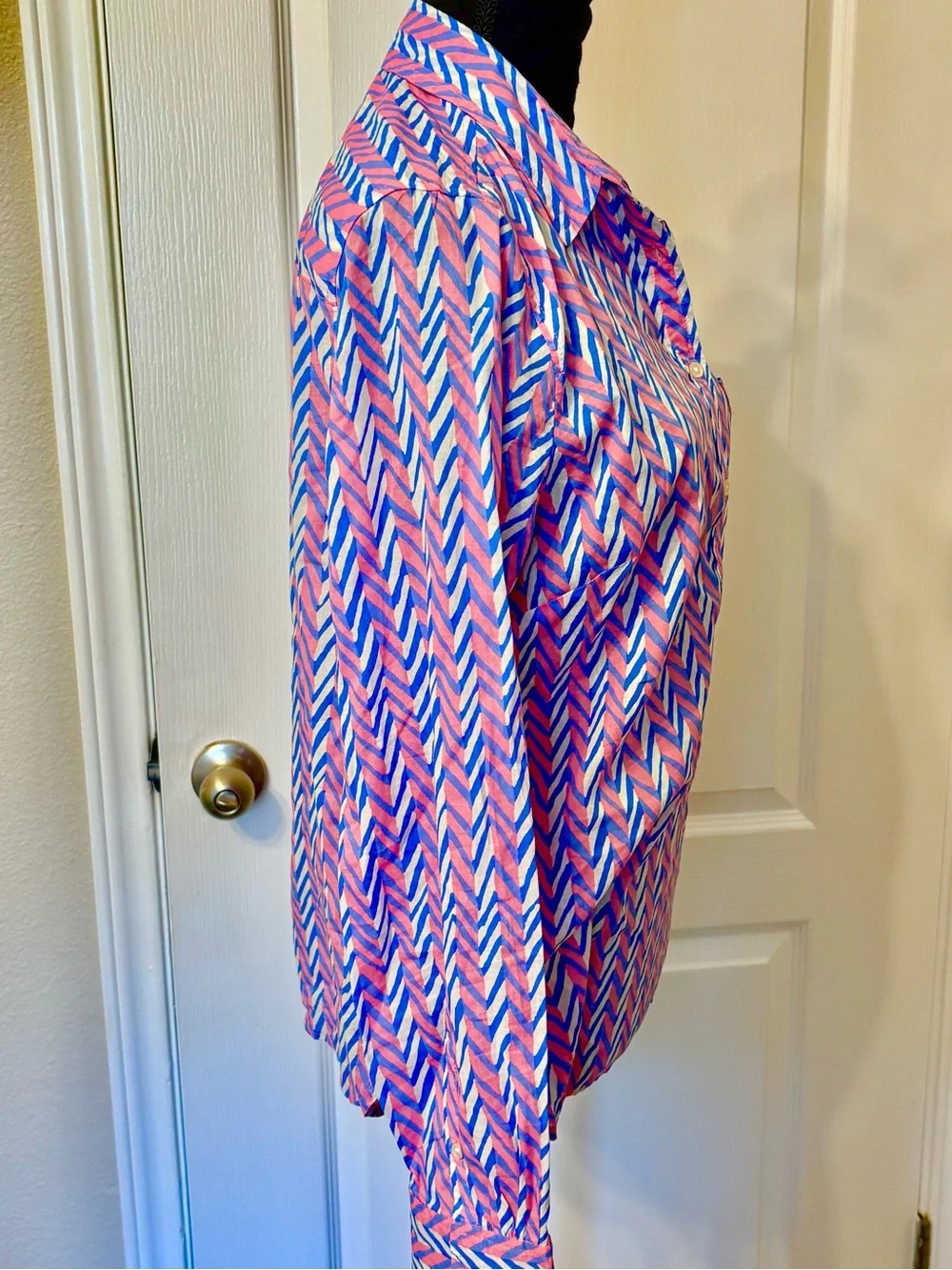J. Crew Medium Cotton Pink blue collared pullover button shirt top blouse